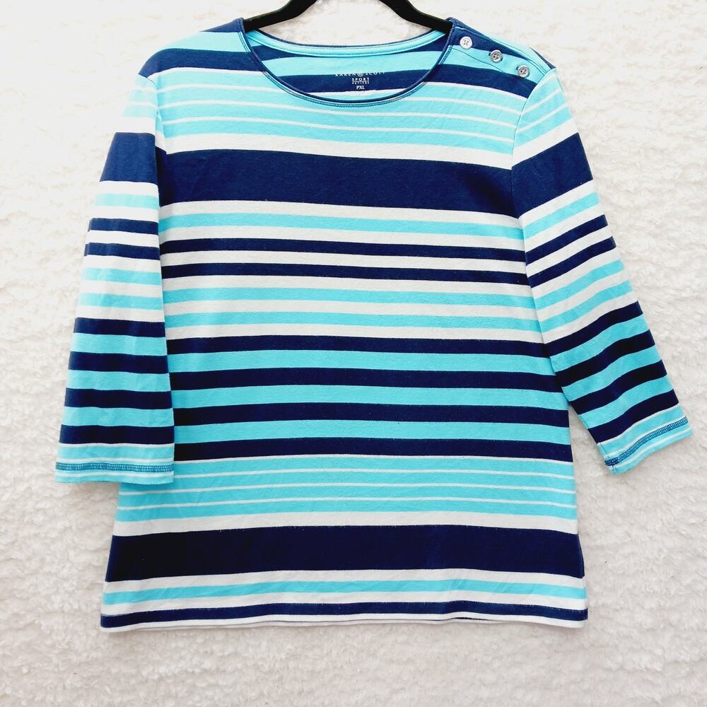 T-Shirt Women Stripe Blue Nautical Coastal Minimalist Sailorcore Cruise Size PXL